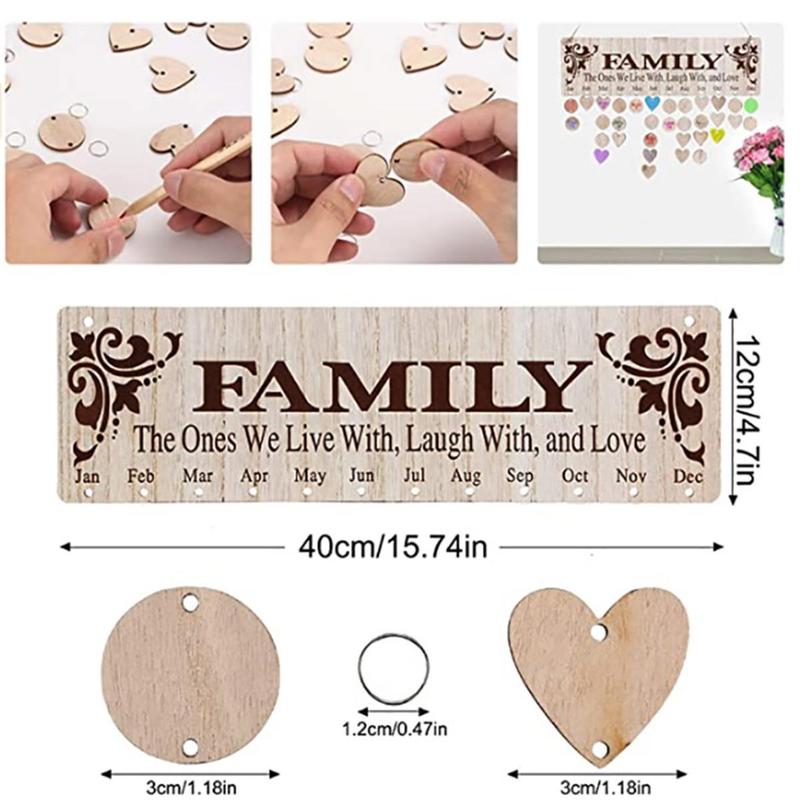 Wooden Hanging Wall Calendar, 1 Set DIY Calendar with Accessories, Multifunctional DIY Calendar Board for Home Office Decoration, Gifts [Package List as Picture Shown]