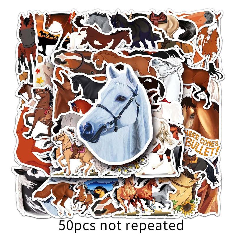 50pcs Cartoon Horse Pattern Graffiti Sticker, Waterproof Self Adhesive Decal, DIY Creative Paster For Students Gifts Bottle Refrigerator Phone Case Guitar