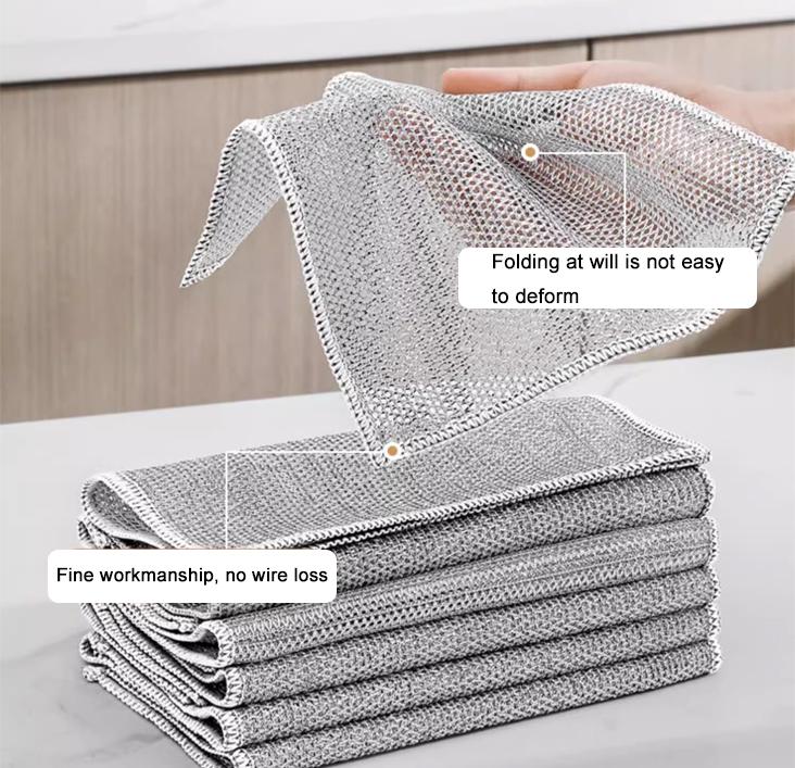 Multipurpose Wire Miracle Cleaning Cloths Scrubbing Wire Dishwashing Rags Non-Scratch Kitchen Wire Dishcloth Rag Cookware Double-Layer Steel Wire Cleaning Cloths Scrubs Cleans for Dishes Time-Saver Kitchen Wipes kitchen rag