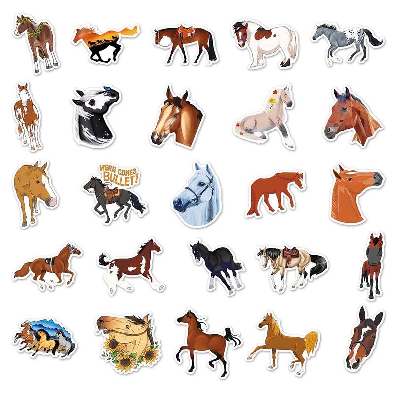 50pcs Cartoon Horse Pattern Graffiti Sticker, Waterproof Self Adhesive Decal, DIY Creative Paster For Students Gifts Bottle Refrigerator Phone Case Guitar