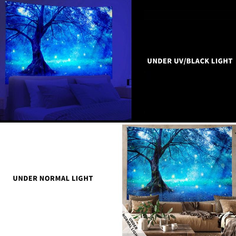 Forest Fantasy Tree Pattern Tapestry, 1 Count Wall Hanging Black Light Tapestry with Installing Accessories, Wall Hanging Decor for Home Living Room Bedroom