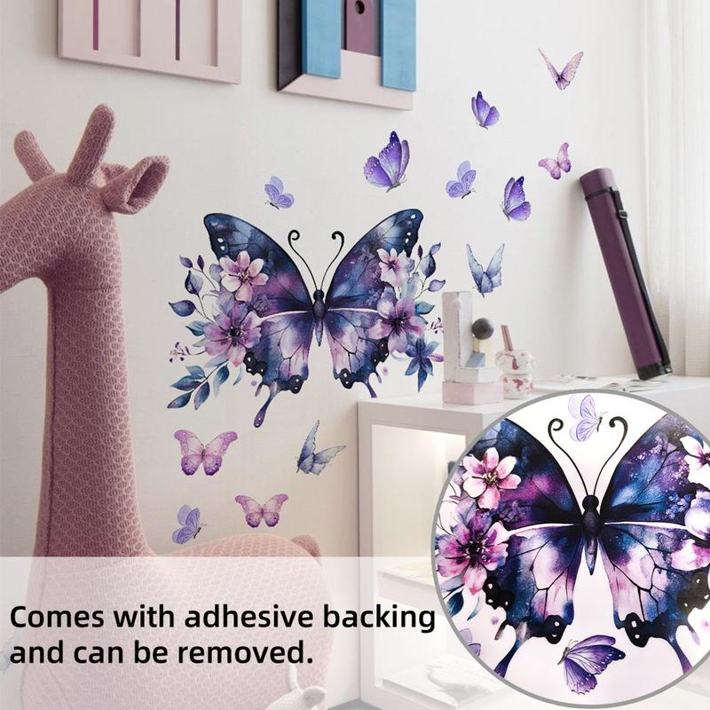 Butterfly & Flower Pattern Wall Sticker, 1 Sheet Self Adhesive Wall Decal, Decorative Sticker for Home Bedroom Living Room