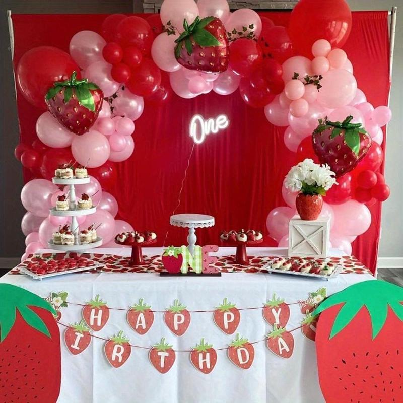 Strawberry Party Decoration Balloon Garland Arch Kit, 139pcs set Mixed Color Balloon Set, Fruit Themed Party Supplies for Birthday Wedding Graduation