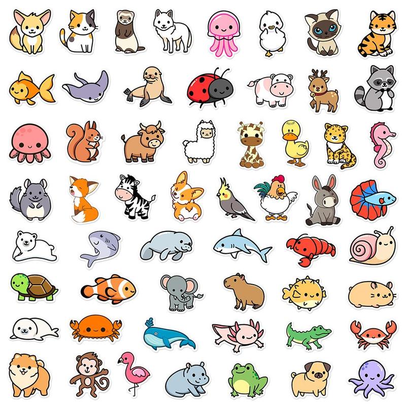 Cute Cartoon Animal Pattern Sticker (100pcs), Waterproof Self Adhesive Decor Sticker for Gift Greeting Card Water Bottle Laptop Phone Case