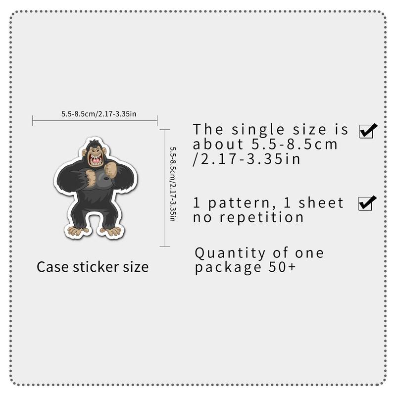 50pcs Cartoon Gorilla Pattern Sticker, Waterproof Self Adhesive Decor Paper, Decor Sticker for Gift Greeting Card Water Bottle Laptop Phone