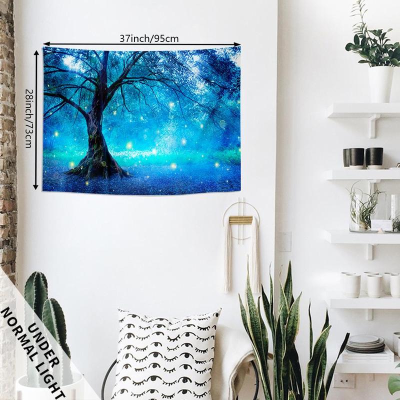 Forest Fantasy Tree Pattern Tapestry, 1 Count Wall Hanging Black Light Tapestry with Installing Accessories, Wall Hanging Decor for Home Living Room Bedroom