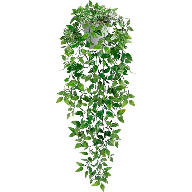 Artificial Hanging Plants,artificial ferns for outdoors, Fake Potted Greenery Plant Faux Mandala Vine in White Pot Wall Room Home Indoor Outdoor Shelf Decor Decorative Floral Fruit Eucalyptus Pack Table Ornaments