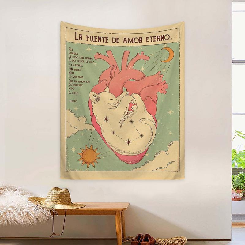 Cat Heart Pattern Tapestry, Home Decor Hanging Aesthetic Wall Hanging Tapestry, Wall Art Decoration for Living Room Dorm Bedroom Decor