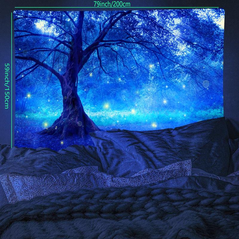 Forest Fantasy Tree Pattern Tapestry, 1 Count Wall Hanging Black Light Tapestry with Installing Accessories, Wall Hanging Decor for Home Living Room Bedroom