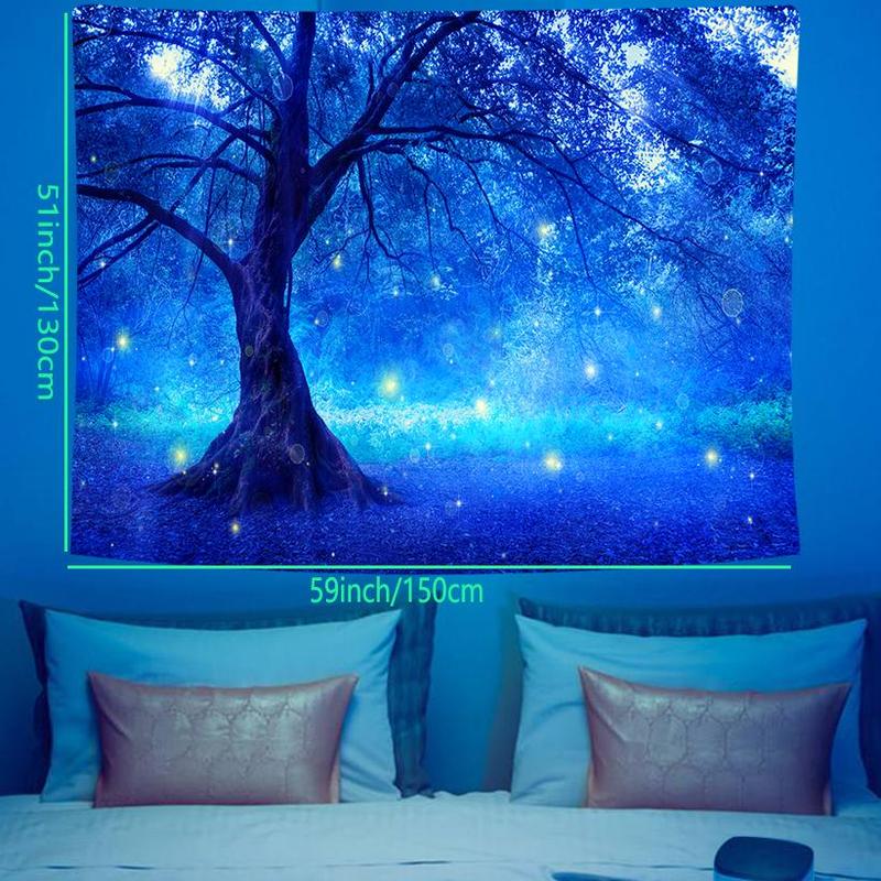 Forest Fantasy Tree Pattern Tapestry, 1 Count Wall Hanging Black Light Tapestry with Installing Accessories, Wall Hanging Decor for Home Living Room Bedroom