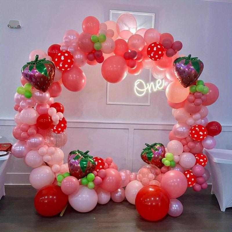 Strawberry Party Decoration Balloon Garland Arch Kit, 139pcs set Mixed Color Balloon Set, Fruit Themed Party Supplies for Birthday Wedding Graduation