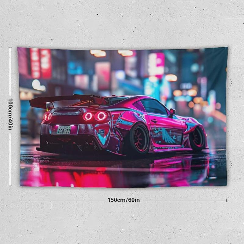 ANMOGID Car Tapestry Home Decor, R35 JDM Car Theme Tapestries for Bedroom Living Room Cool Wall Decor Neon Art Tapestry City Night View 40