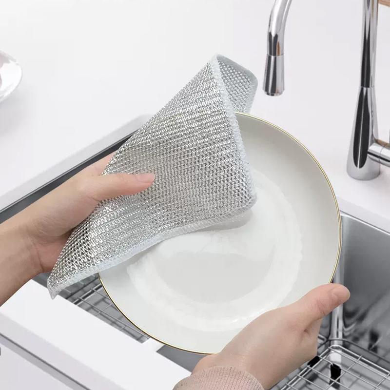 Multipurpose Wire Miracle Cleaning Cloths Scrubbing Wire Dishwashing Rags Non-Scratch Kitchen Wire Dishcloth Rag Cookware Double-Layer Steel Wire Cleaning Cloths Scrubs Cleans for Dishes Time-Saver Kitchen Wipes kitchen rag