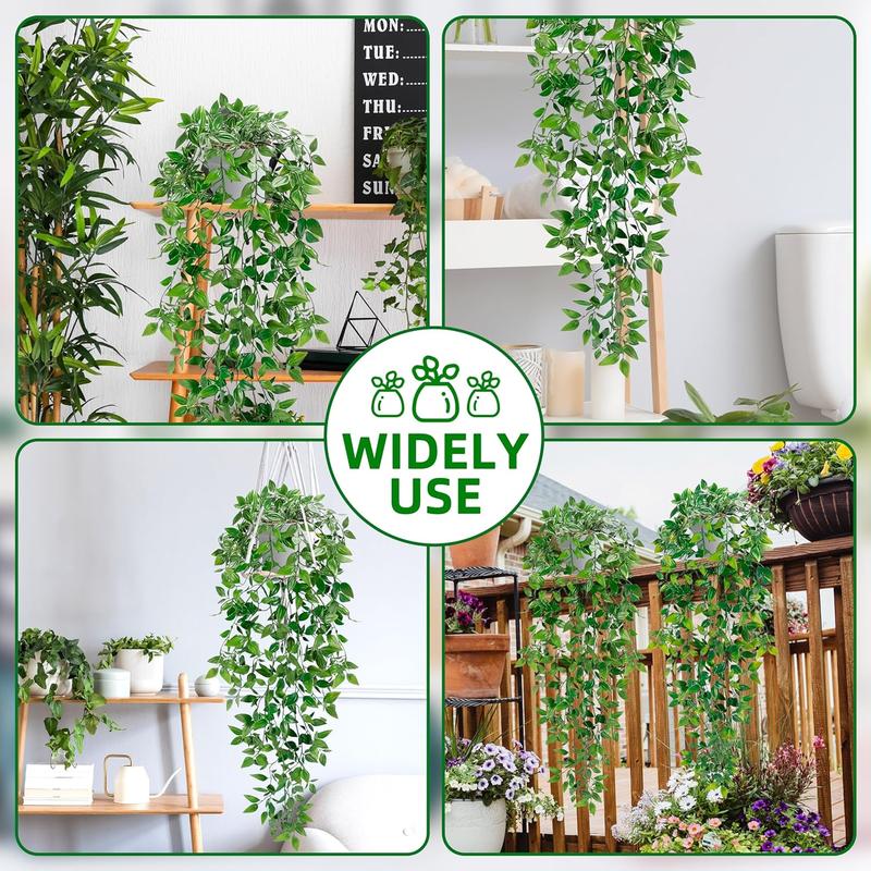 Artificial Hanging Plants,artificial ferns for outdoors, Fake Potted Greenery Plant Faux Mandala Vine in White Pot Wall Room Home Indoor Outdoor Shelf Decor Decorative Floral Fruit Eucalyptus Pack Table Ornaments