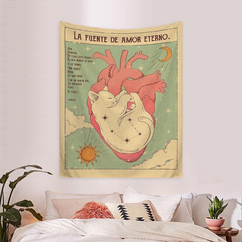 Cat Heart Pattern Tapestry, Home Decor Hanging Aesthetic Wall Hanging Tapestry, Wall Art Decoration for Living Room Dorm Bedroom Decor