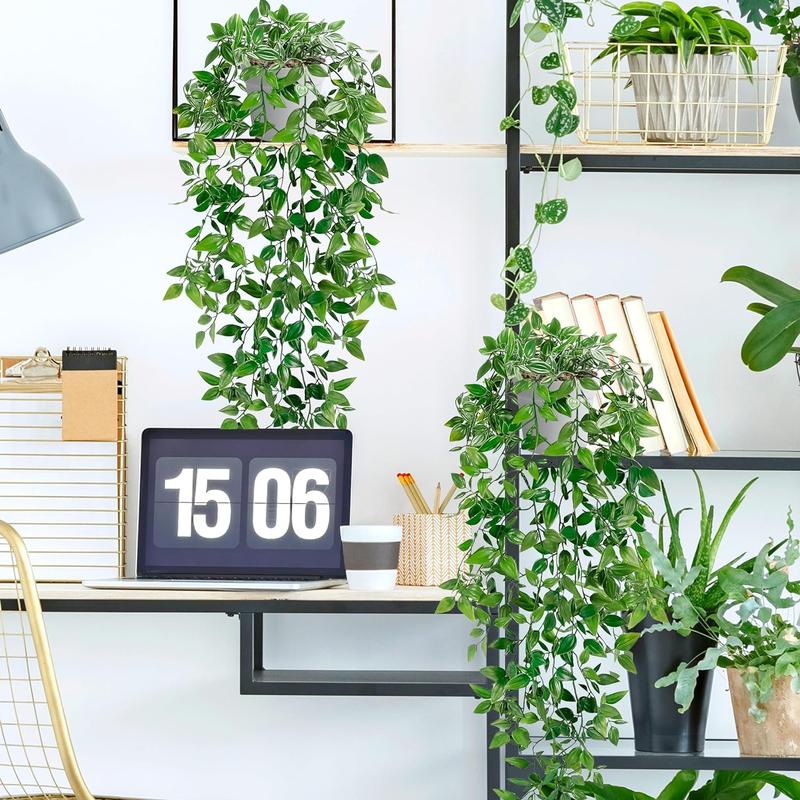 Artificial Hanging Plants,artificial ferns for outdoors, Fake Potted Greenery Plant Faux Mandala Vine in White Pot Wall Room Home Indoor Outdoor Shelf Decor Decorative Floral Fruit Eucalyptus Pack Table Ornaments