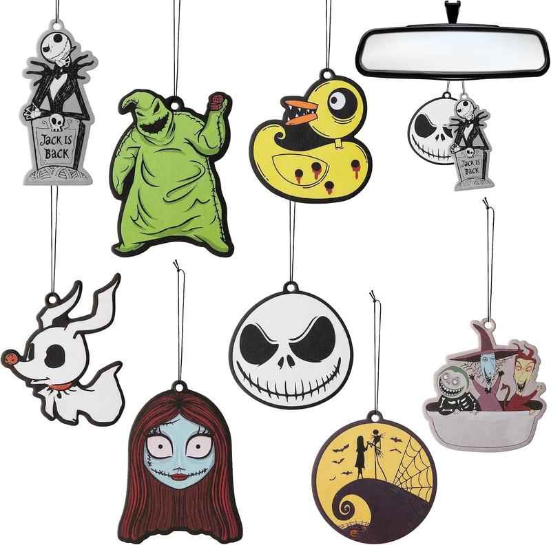 8 count Halloween  Air Fresheners Jack and Sally Christmas Cartoon Skull Hanging Air Fragrance Scented Cards Rearview Mirror Pendant  Tablets for  Bedroom Wardrobe Deodorant