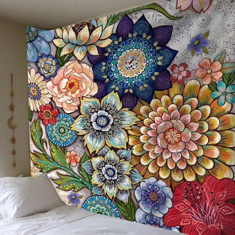 Vintage Flower Pattern Tapestry, 1 Count Flower Design Wall Hanging Blanket, Wall Art Decor for Home Living Room Bedroom