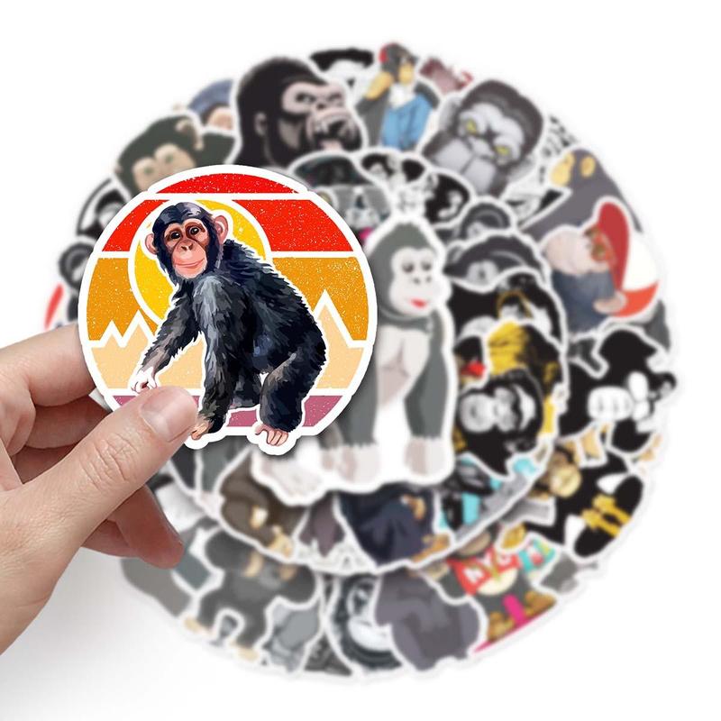 50pcs Cartoon Gorilla Pattern Sticker, Waterproof Self Adhesive Decor Paper, Decor Sticker for Gift Greeting Card Water Bottle Laptop Phone