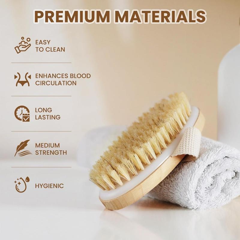 Dry Brushing Body Brush, Natural Bristle Dry Skin Exfoliating Brush Body Scrub for Flawless Skin, Cellulite Treatment, Lymphatic Drainage and Blood Circulation Improvement Accessories