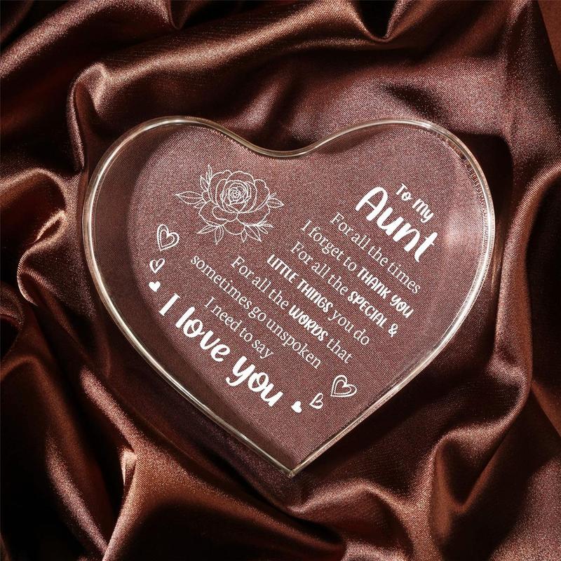 Heart Shaped Letter & Flower Pattern Decorative Plaque, To My Aunt Gift, Home Decor Ornament for Living Room Bedroom Dining Room