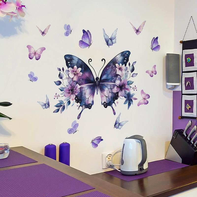 Butterfly & Flower Pattern Wall Sticker, 1 Sheet Self Adhesive Wall Decal, Decorative Sticker for Home Bedroom Living Room