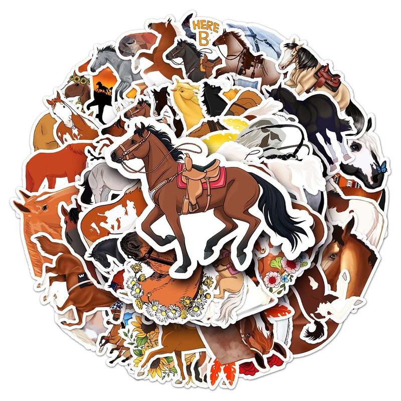 50pcs Cartoon Horse Pattern Graffiti Sticker, Waterproof Self Adhesive Decal, DIY Creative Paster For Students Gifts Bottle Refrigerator Phone Case Guitar