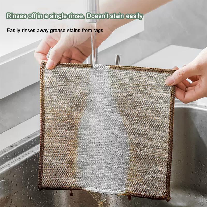 Multipurpose Wire Miracle Cleaning Cloths Scrubbing Wire Dishwashing Rags Non-Scratch Kitchen Wire Dishcloth Rag Cookware Double-Layer Steel Wire Cleaning Cloths Scrubs Cleans for Dishes Time-Saver Kitchen Wipes kitchen rag