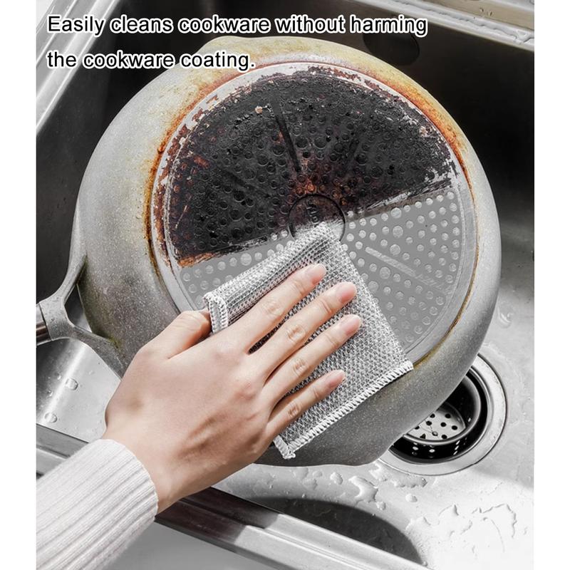 Multipurpose Wire Miracle Cleaning Cloths Scrubbing Wire Dishwashing Rags Non-Scratch Kitchen Wire Dishcloth Rag Cookware Double-Layer Steel Wire Cleaning Cloths Scrubs Cleans for Dishes Time-Saver Kitchen Wipes kitchen rag