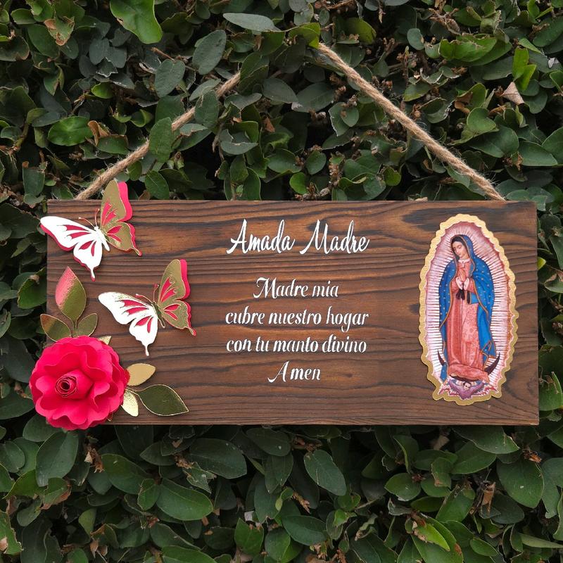 Tamblones de Virgencita de guadalupe Wall planks decoration room gift regalo decor Rosas Eternas eternal roses