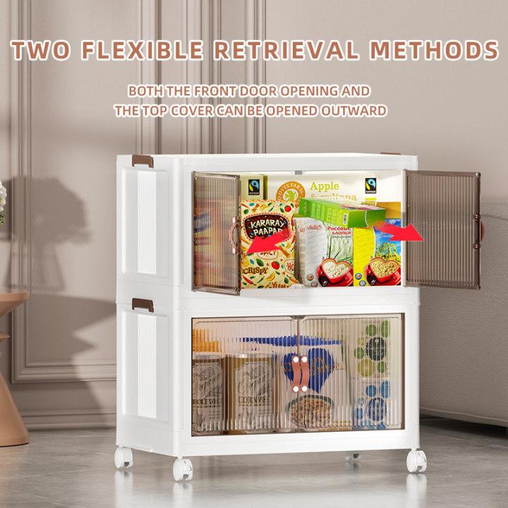 Multi-layer folding storage cabinet Clear plastic with pulley Clothes and snacks storage locker Dustproof play With storage box Household Organiser Transparent Installation Tool