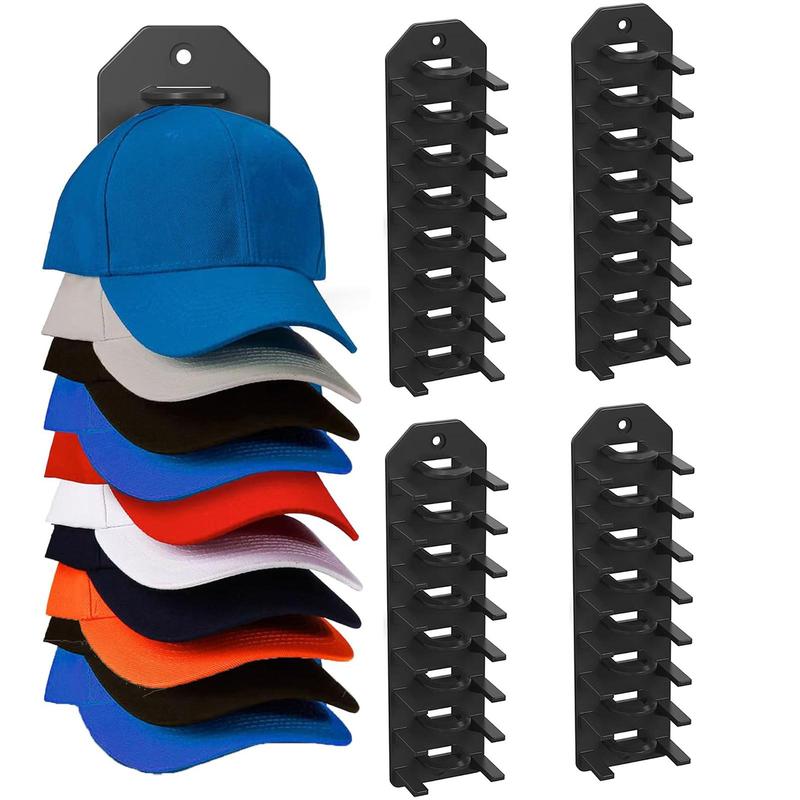 Baseball Cap Organizer, 4 Counts set Wall Mounted Hat Storage Rack with Self-adhesive Sticker and Screws, Hat Hanger Display for Door Closet