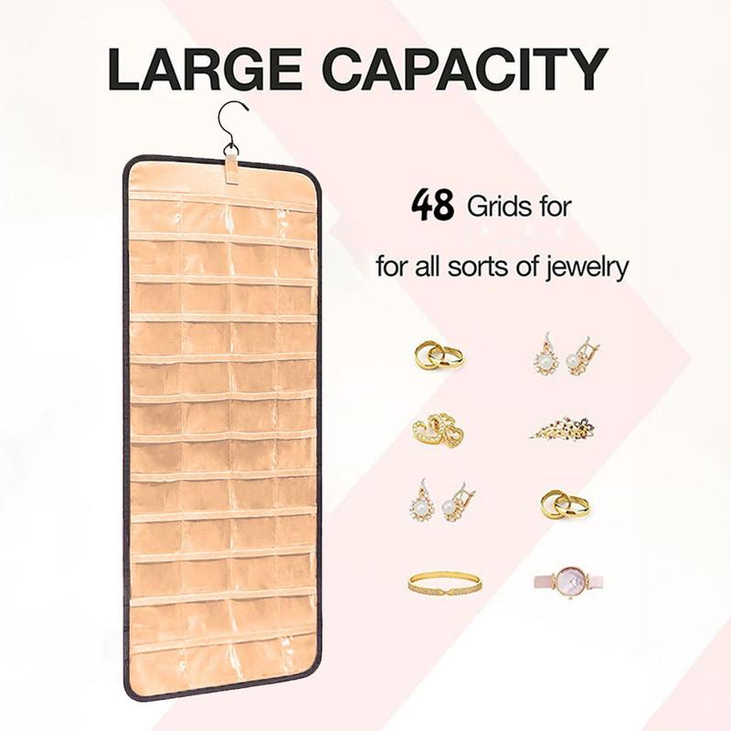 Double-sided Jewelry Storage Hanging Bag, 1 Count Large Capacity Multi-grid Jewelry Organizer, Jewelry Organizer for Home Dormitory Hotel Travel