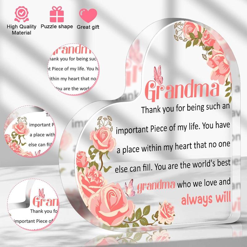 Gifts for Grandma-4.72x4.72 Inch Heart-Shaped Acrylic Keepsake, Express Your Love and Gratitude with this Meaningful Keepsake, Unique Present for Mother's Day, Birthdays, Christmas