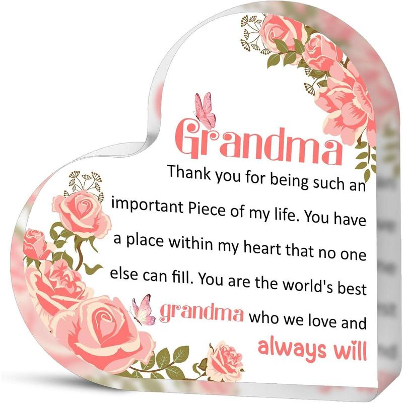 Gifts for Grandma-4.72x4.72 Inch Heart-Shaped Acrylic Keepsake, Express Your Love and Gratitude with this Meaningful Keepsake, Unique Present for Mother's Day, Birthdays, Christmas