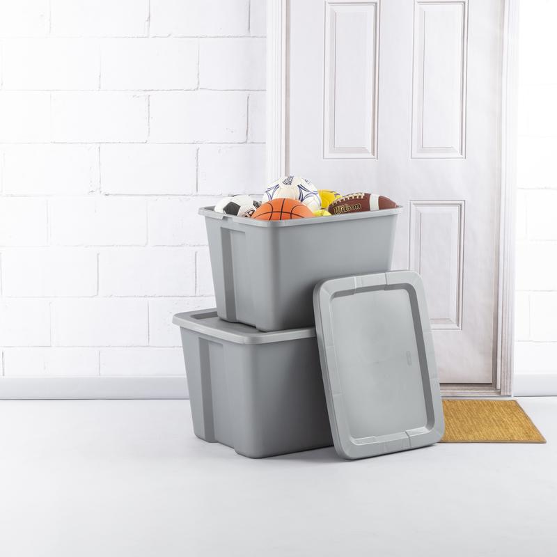 18 Gallon Tote Box Plastic, Gray, Set of 8 Household Organiser