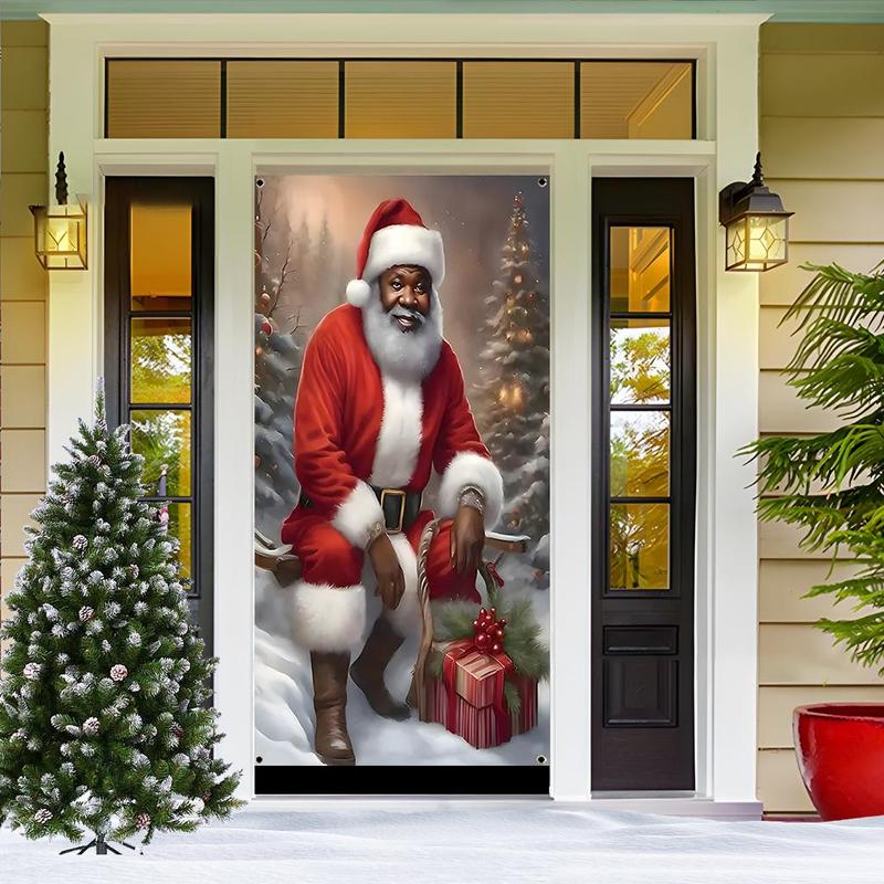 Santa Claus Door Cover, 1 Count Christmas Themed Door Hanging Banner, Festive & Party Supplies for Home Living Room Bedroom