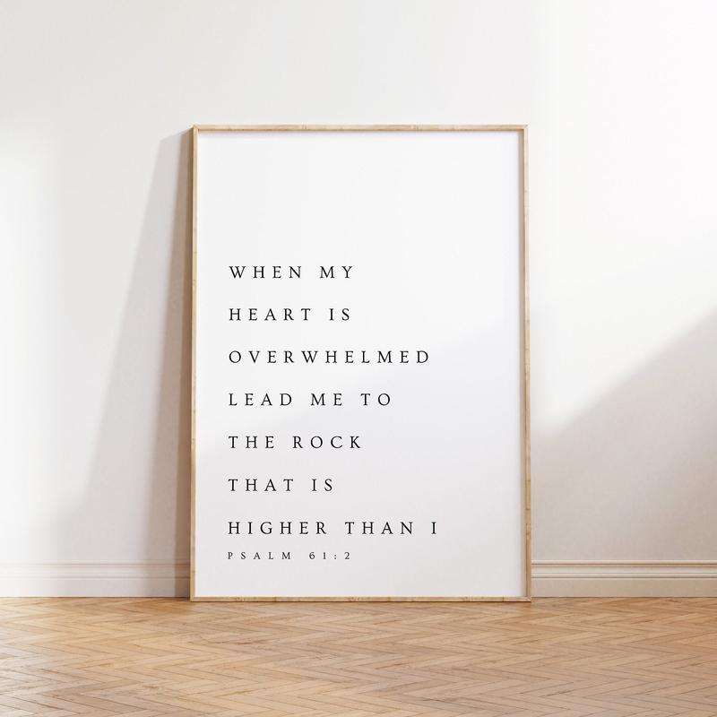 BOUTIQUEBILLING Psalm 61:2, When My Heart Is Overwhelmed, Bible Verse Wall Art, Modern Christian , Minimalistic Decor, Scripture Print Unframe