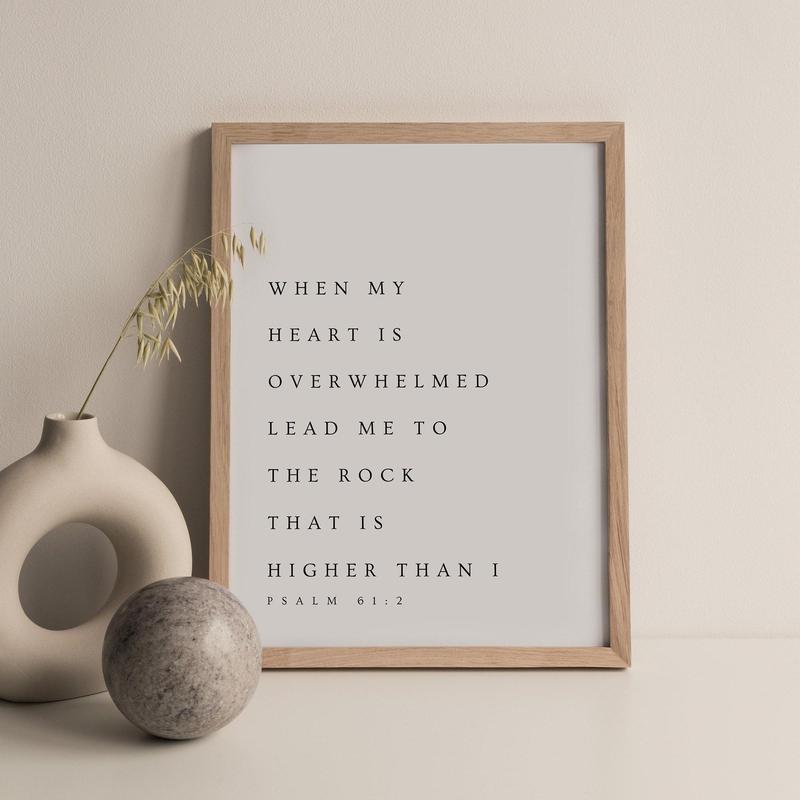 BOUTIQUEBILLING Psalm 61:2, When My Heart Is Overwhelmed, Bible Verse Wall Art, Modern Christian , Minimalistic Decor, Scripture Print Unframe