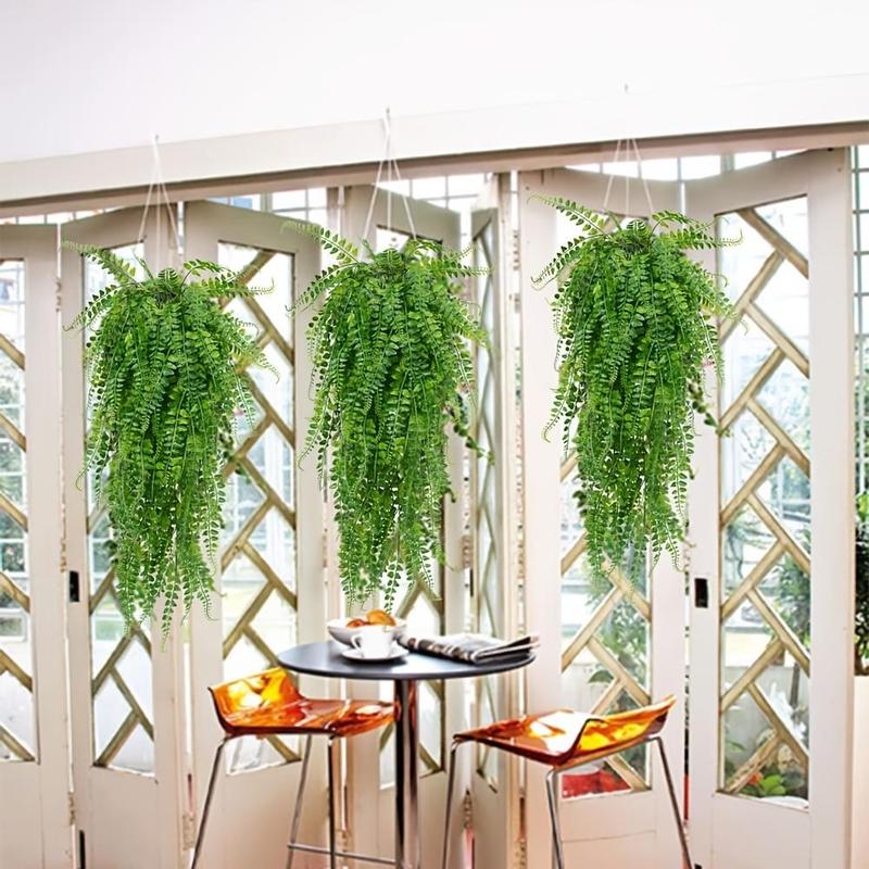 Artificial Boston Fern, 2counts Fake Hanging Plant Vine Outdoor Decoration Plant for Wall, Wedding Party Decor