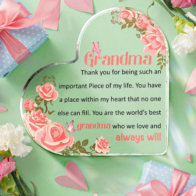 Gifts for Grandma-4.72x4.72 Inch Heart-Shaped Acrylic Keepsake, Express Your Love and Gratitude with this Meaningful Keepsake, Unique Present for Mother's Day, Birthdays, Christmas