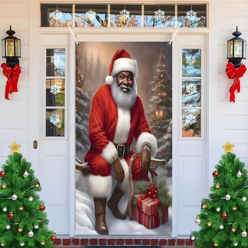 Santa Claus Door Cover, 1 Count Christmas Themed Door Hanging Banner, Festive & Party Supplies for Home Living Room Bedroom