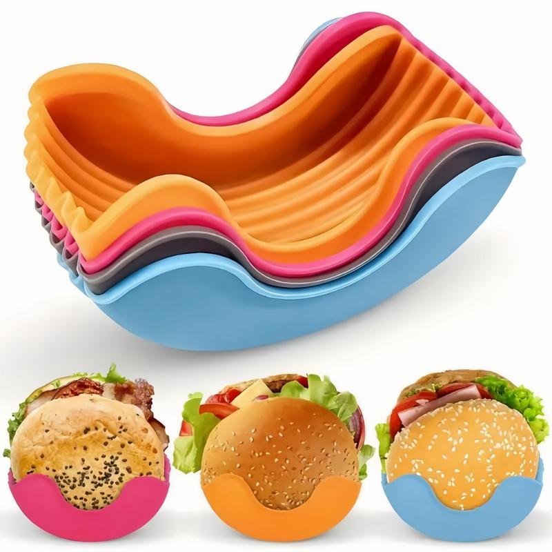 Reusable Burger Holder, 4 Counts Silicone Burger Storage Box, Burger Tool Holder, Kitchen Storage Box for Home Dining Room Picnic