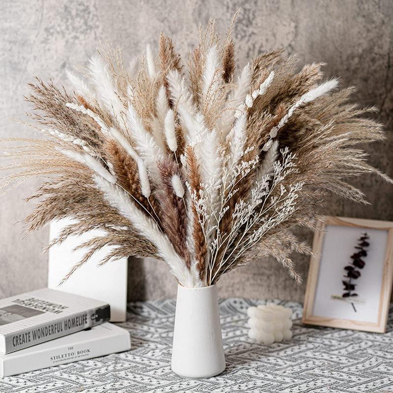 Dried Reed Grass Decoration, 50pcs set Fluffy Reed Grass Bouquet, Plant Decoration for Flower Arrangement, Wedding, Coffee Table, Home Decor