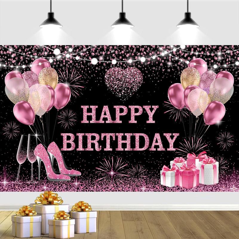 180x120 cm Pink Gold Happy Birthday Backdrops Cloth 71x47 in. Birthday Photography Backgrounds Glitter Black Rose Gold Birthday Banners Rose Gold Happy Birthday Sign Decoration for Women Girl