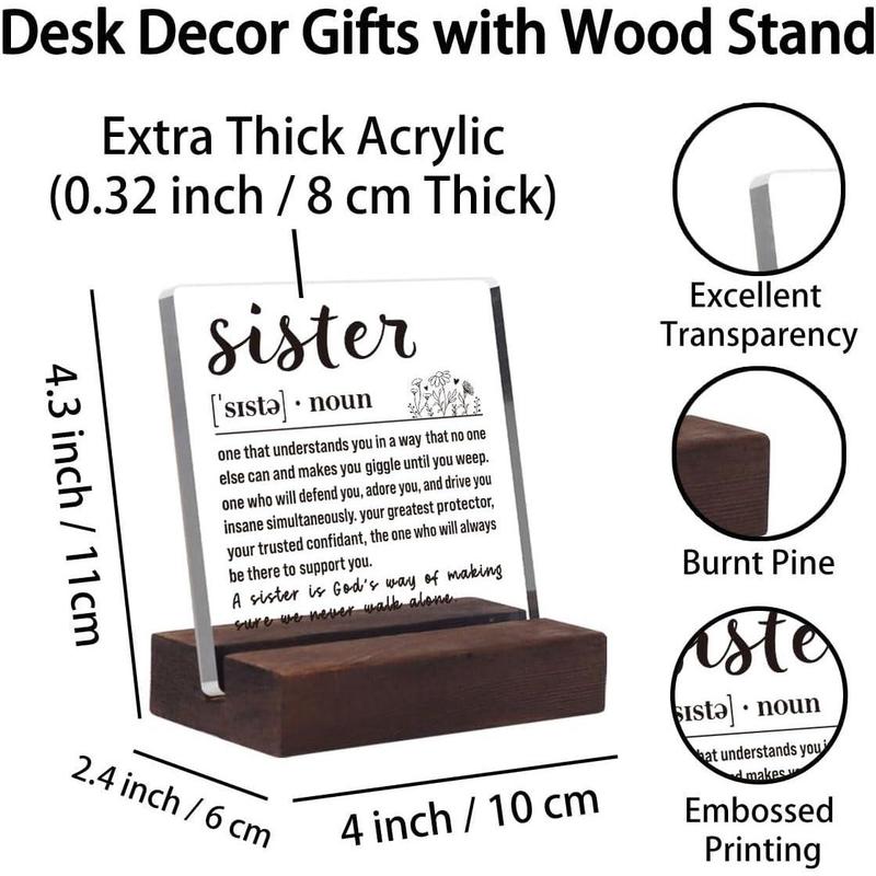 Christmas Gifts, Sister Gifts from Sister Birthday Gift Ideas, Big Little Sister Gifts from Brother Soul Sister Mothers Day Gifts for Unbiological Sister Thank You Gifts for Sister Definition Acrylic Plaque Desk Signs