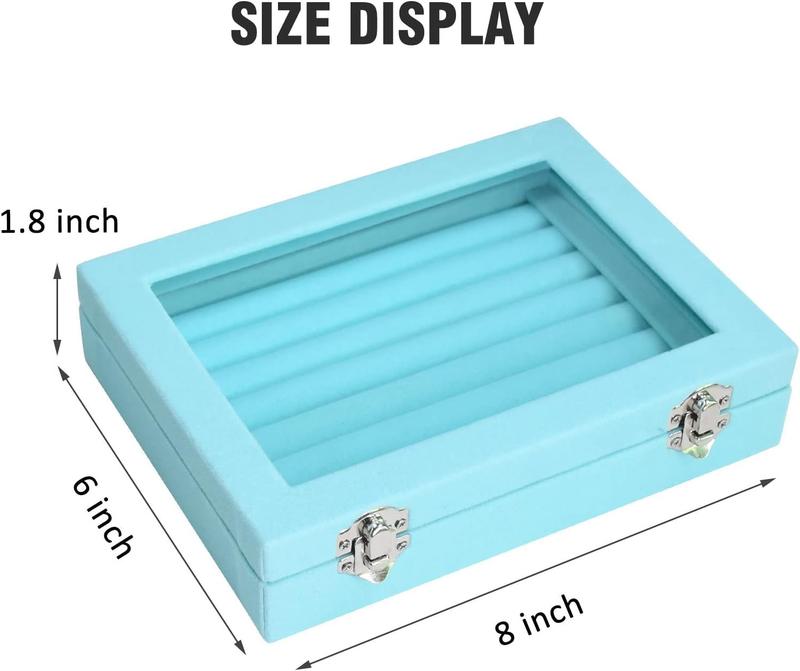 Rings Organizer Tray 7 Slots Velvet Jewelry Earring Storage Box with Transparent Lid Jewelry Display Case for Girls Wife Mom Women stable jewellery