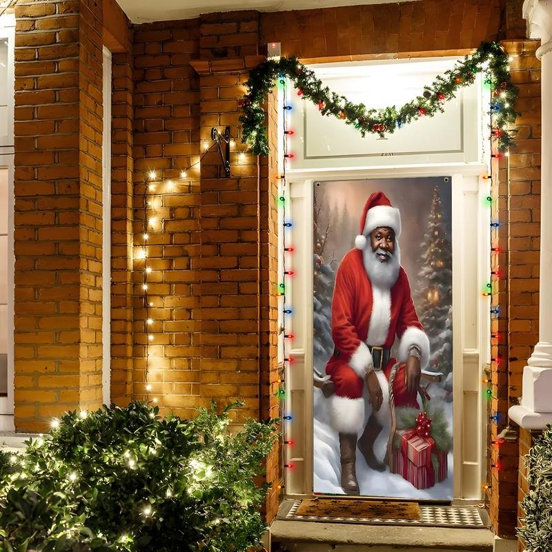 Santa Claus Door Cover, 1 Count Christmas Themed Door Hanging Banner, Festive & Party Supplies for Home Living Room Bedroom