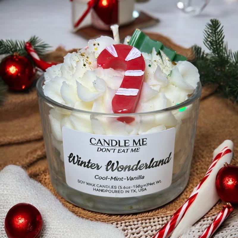 CANDLE ME. Winter Wonderland Candle (5oz), Natural soy wax, North Pole mint scents, Christmas dessert candle gift ideas. scent