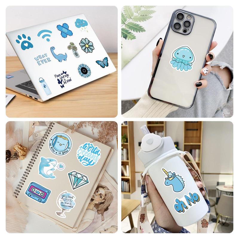 Blue Decorative Sticker Pack, 50pcs set Cute Blue Stickers Vinyl Stickers, Decor Stickers, Creative DIY Toys for Boys Girls, Aesthetic Stickers for Water Bottles, Laptop, Cellphone